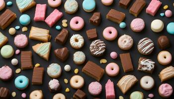 ai generado un grande surtido de vistoso galletas y rosquillas foto