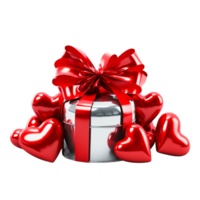 AI generated Gift box with red bow and red heart shape balloon on transparent background png