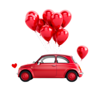 AI generated Cartoon car with balloons hearts. Background for Valentine's Day, holiday print png