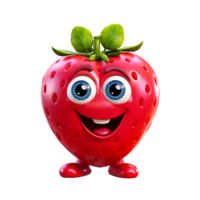 ai genererad 3d återges illustration av en jordgubb karaktär med en Lycklig uttryck på hans ansikte png