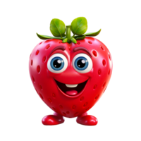 ai généré 3d rendu illustration de une fraise personnage avec une content expression sur le sien visage png