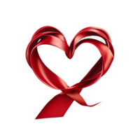 AI generated red shiny heart made with red ribbon on transparent background png