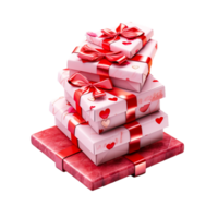 ai generato pila di rosso e rosa regalo scatola con rosso nastro su trasparente sfondo png