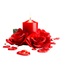 AI generated Red burning candle with rose flower.  Holiday, celebration, December, merry Christmas's png