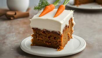 AI generated a piece of carrot cake with cream cheese frosting photo