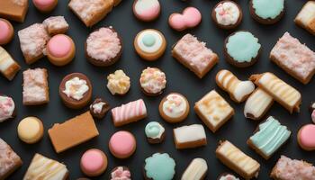 AI generated a large assortment of pastries on a black background photo