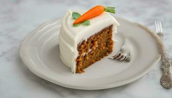 AI generated a piece of carrot cake on a plate with a fork photo