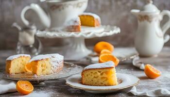 AI generated orange cake with orange slices on a plate photo