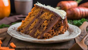 AI generated a slice of carrot cake on a plate with a spoon photo