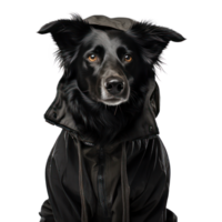 AI generated Portrait of a black funny dog in a hood png