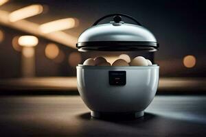 a close up of an egg cooker. AI-Generated photo