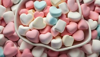 AI generated a bowl full of marshmallows with hearts on top photo