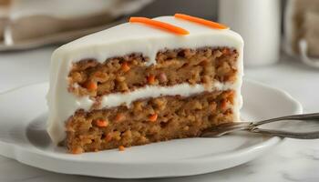 AI generated a slice of carrot cake on a plate with a fork photo