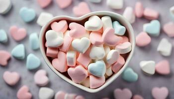 AI generated a bowl of marshmallows in a heart shape photo