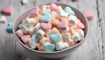 AI generated a bowl of marshmallows with hearts in them photo