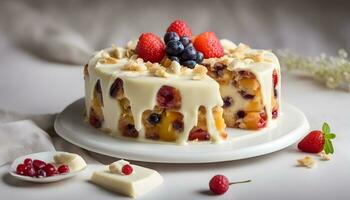 AI generated a cake with berries and nuts on top photo