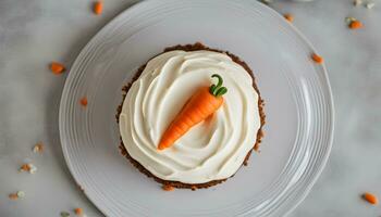 ai generado un Zanahoria pastel con crema queso Crema en parte superior foto