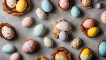 AI generated easter egg pastries with colorful eggs photo