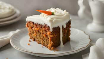 AI generated a piece of carrot cake with cream cheese frosting photo