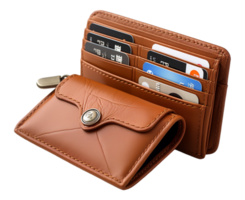 AI generated brown wallet portrait isolated on transparent background, generative ai png