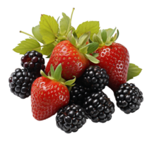 AI generated portrait of fresh strawberries and berries isolated on transparent background, generative ai png
