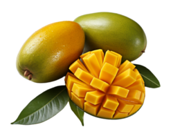 AI generated portrait of ripe and fresh mango fruit isolated on transparent background, generative ai png