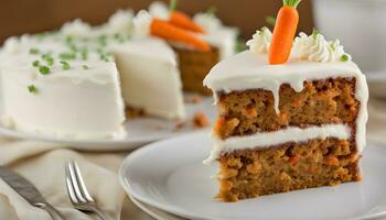 AI generated a slice of carrot cake with a carrot on top photo