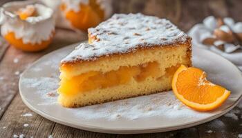 AI generated a slice of cake with orange slices on a plate photo