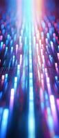 AI generated Futuristic abstract background with bright blue and purple neon beams, symbolizing high-speed data transfer and digital communication. photo