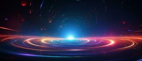 AI generated 3D illustration of a nebula in the universe, showcasing a vibrant blue and black cosmic background. photo