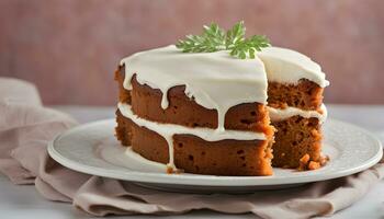 AI generated a slice of carrot cake with cream frosting photo