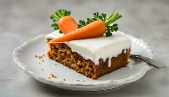 AI generated a piece of carrot cake with cream cheese frosting photo