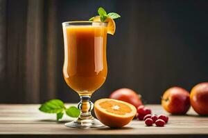 an orange juice with berries and mint leaves. AI-Generated photo