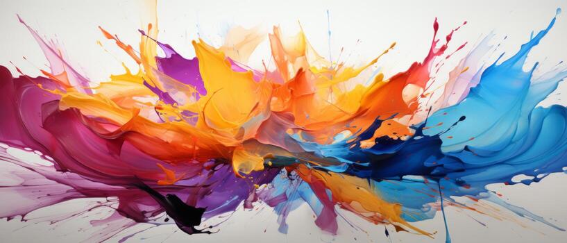 AI generated Bright and lively abstract illustration with splatters and blobs of colorful ink. photo