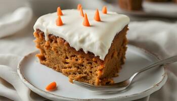 AI generated a piece of carrot cake with frosting on top photo