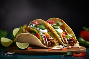 AI generated Realistic delicious tacos for display purposes photo