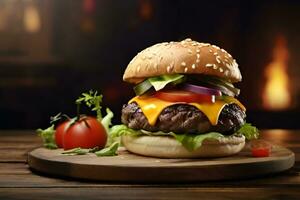 AI generated Double Beef Burger Display Photos HD Resolution