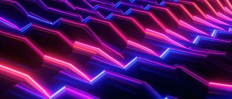 AI generated Vibrant neon zigzag pattern on a futuristic, glowing blue background. photo