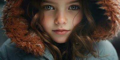 AI generated Girl in winter coat and orange scarf. AI generative. photo