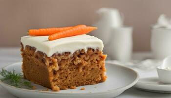 AI generated a piece of carrot cake on a plate photo