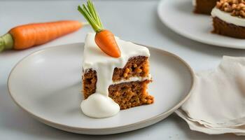 AI generated a piece of carrot cake with cream cheese frosting photo