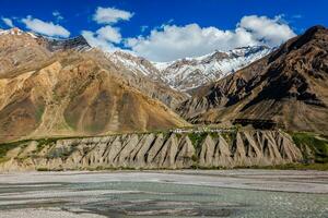 Village in Himalayas mountains. Pin Valley, Himachal Pradesh, India photo