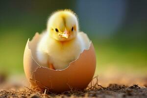 AI generated Newborn Chick Emerging from Eggshell photo