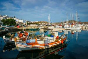 Fishing boats in port of Naousa. Paros lsland, Greece photo