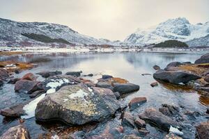 Fjord in winter, Norway photo