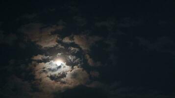 Beautiful magic blue night sky with clouds and full moon photo