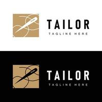 Tailor logo vector template needle and thread black silhouette design simple sewing tool product brand