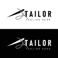 Tailor logo vector template needle and thread black silhouette design simple sewing tool product brand