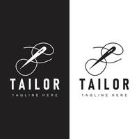 Tailor logo vector template needle and thread black silhouette design simple sewing tool product brand