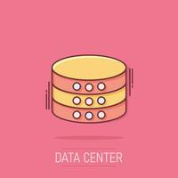 Data center icon in comic style. Server vector cartoon illustration on white isolated background. Security business concept splash effect.